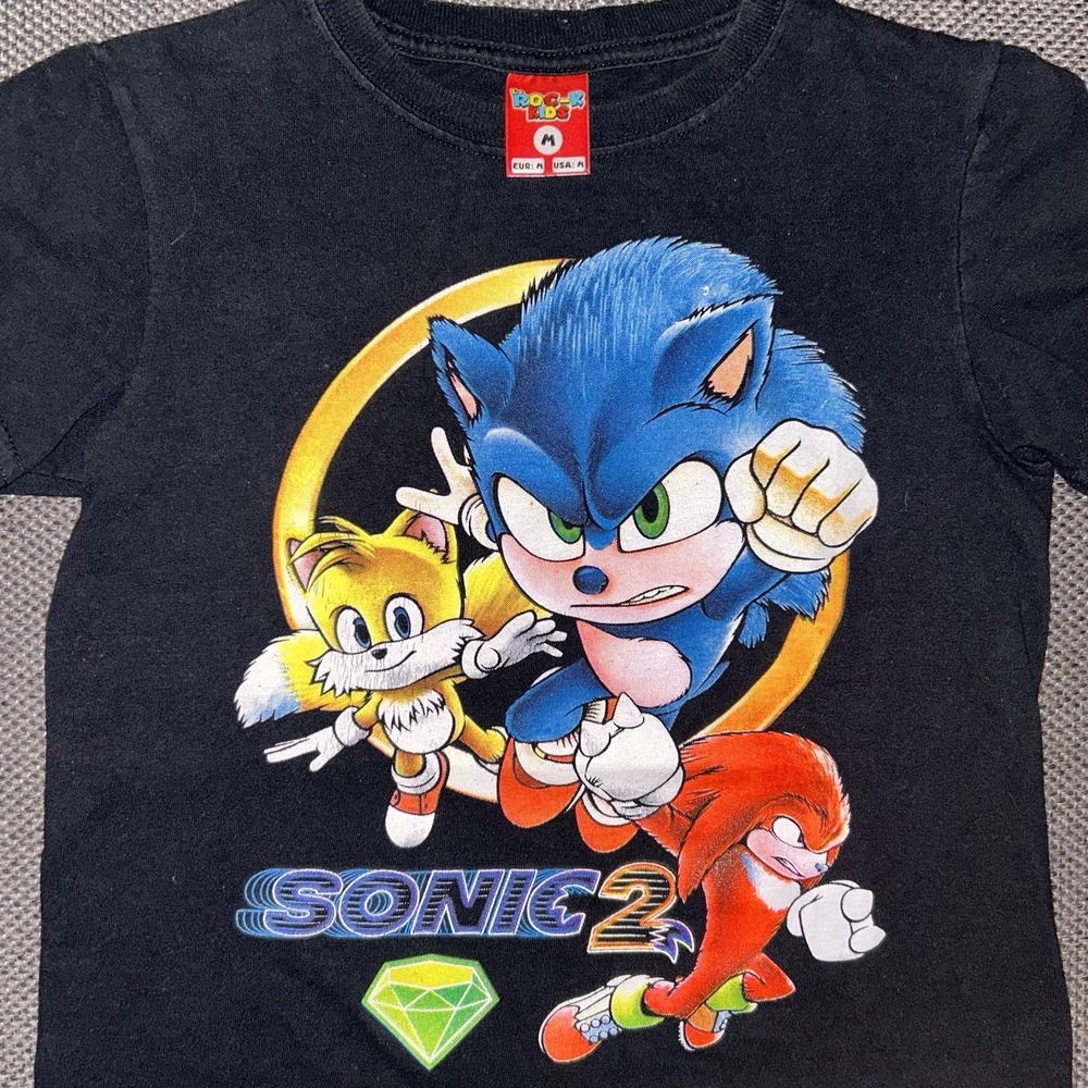 Rare Sonic The Hedgehog Sonic 2 Black Movie Promo T Shirts Kids Medium M